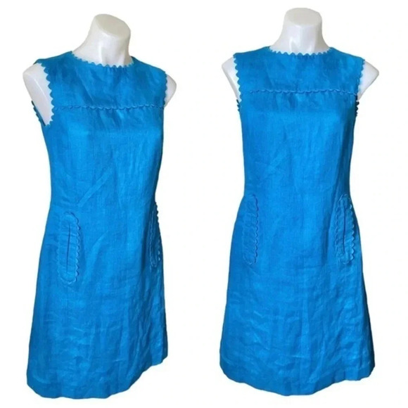 HOBBS LONDON 100% Flax Imperial Blue Sleeveless Pencil Dress Size 10 (US 6) - Picture 11 of 11